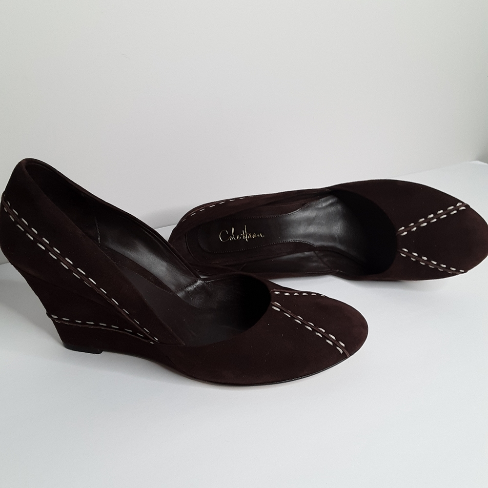 Cole Haan brown wedge with topstitching